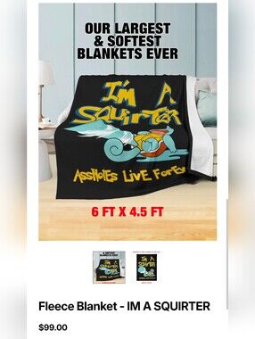 Assholes Live Forever - "I'm A Squirter" - Throw Blanket - Black